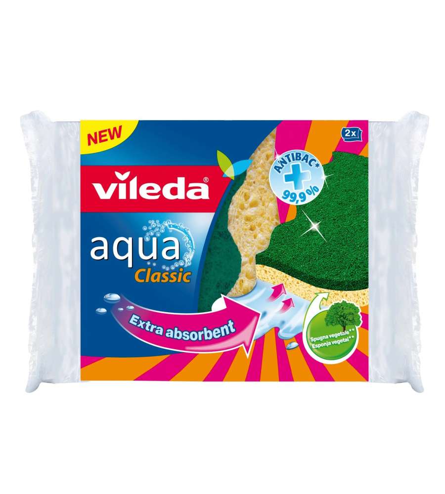 Vileda Spugna Aqua Super-Assorbente Multicolore 13x13 cm Antibatterica