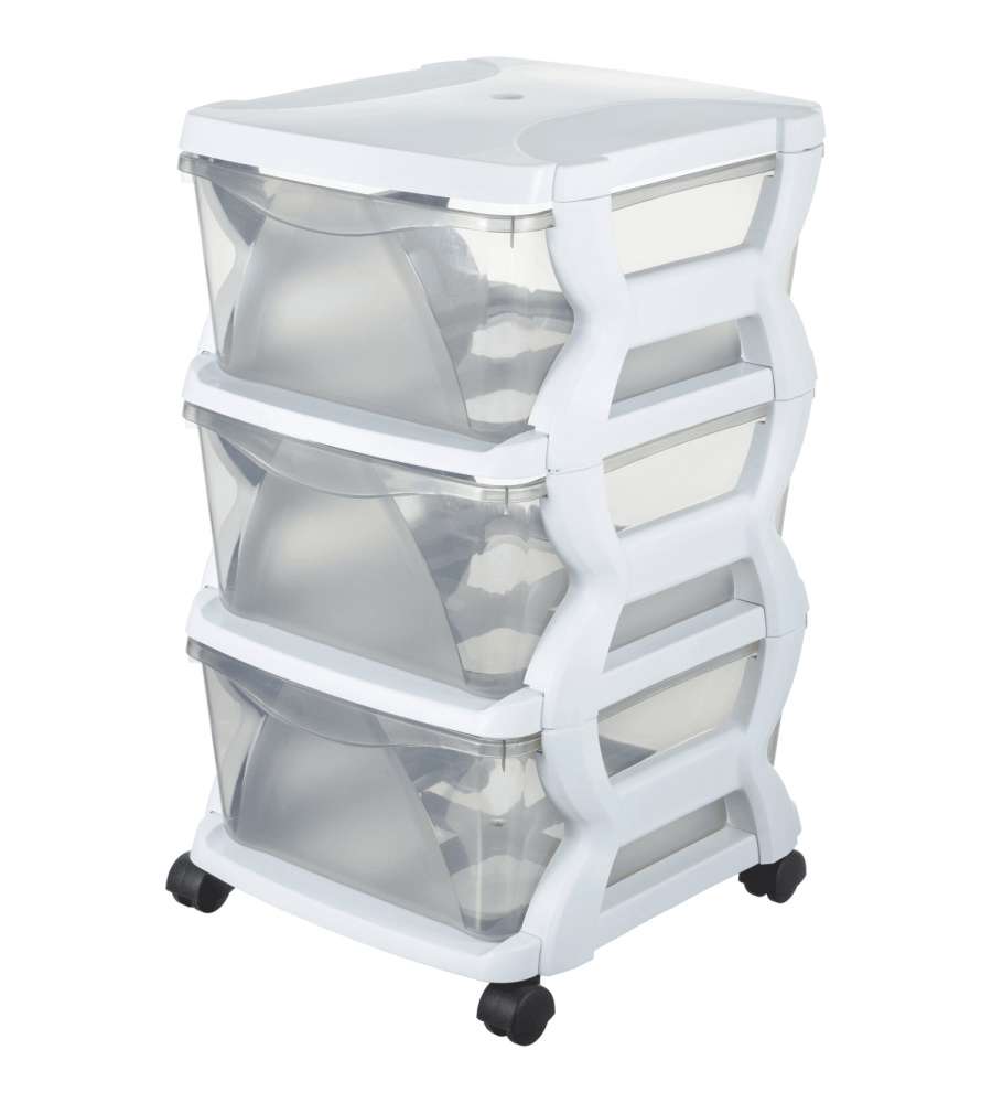 Bama Mobiletto 3 Cassetti Bianco 36x40x62 cm con Ruote Pivottanti