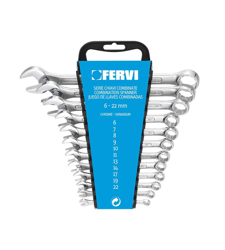 Fervi Chiavi Combinate Cr-V Satinato 12 Pezzi 6-22 mm