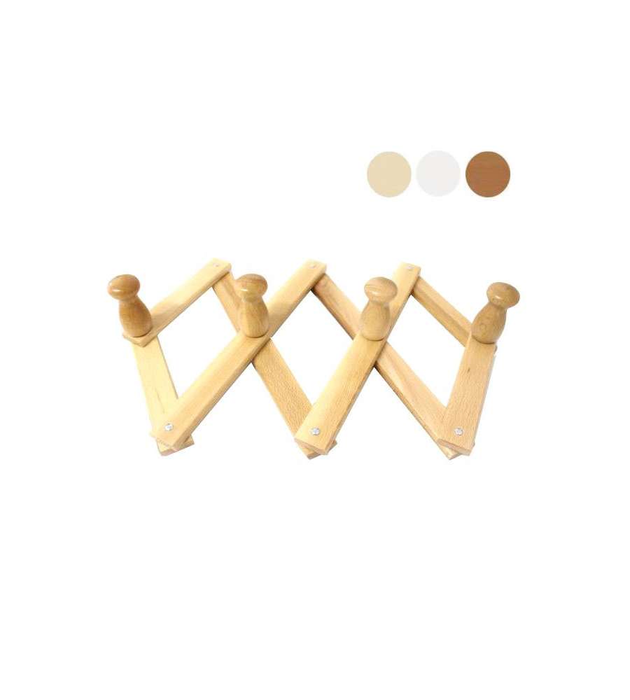 Appendiabiti estensibile in legno 4 posti bianco - cm.24x50