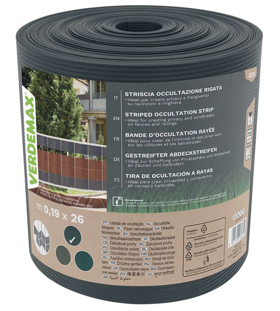 Verdemax Striscia Occultazione Rigata 0,19x26 m Antracite per Privacy