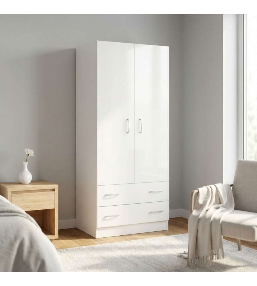 Cosma Armadio 2 Ante 2 Cassetti Bianco Moderno 80x52x180 cm