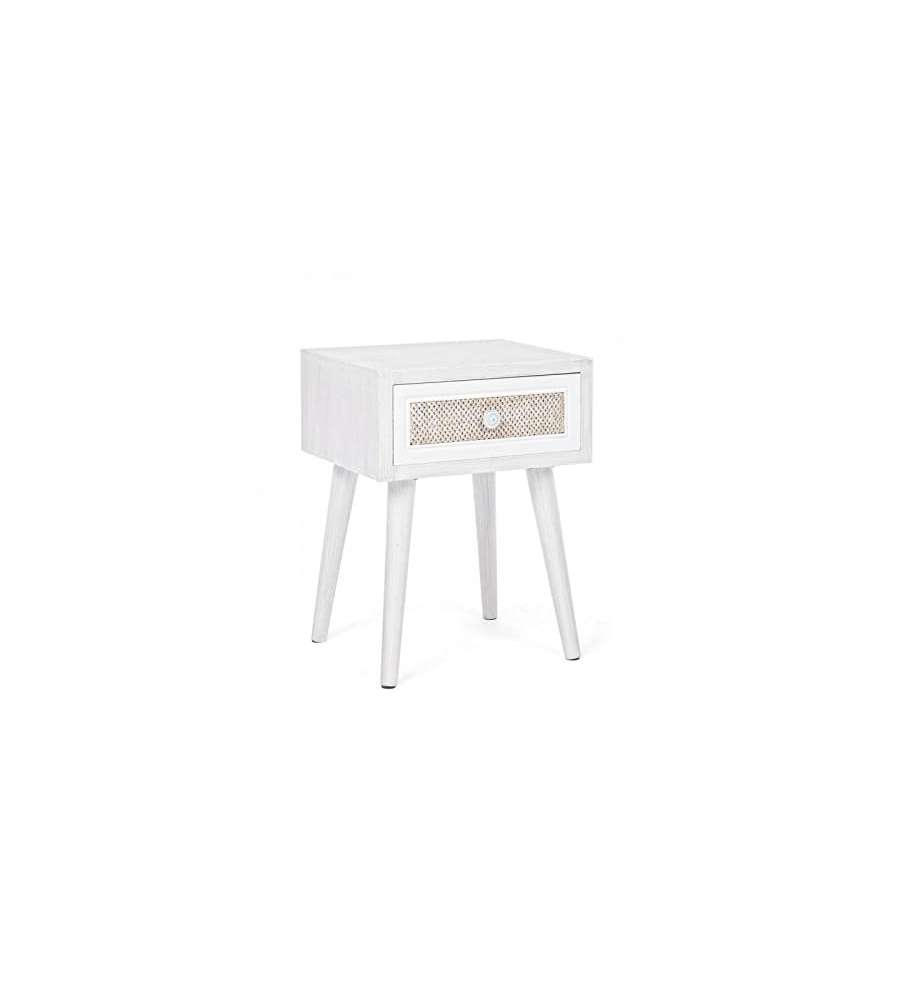 Bizzotto Mobiletto Comodino Montiel Bianco 35x30x46,5cm con Cassetto in Tessuto
