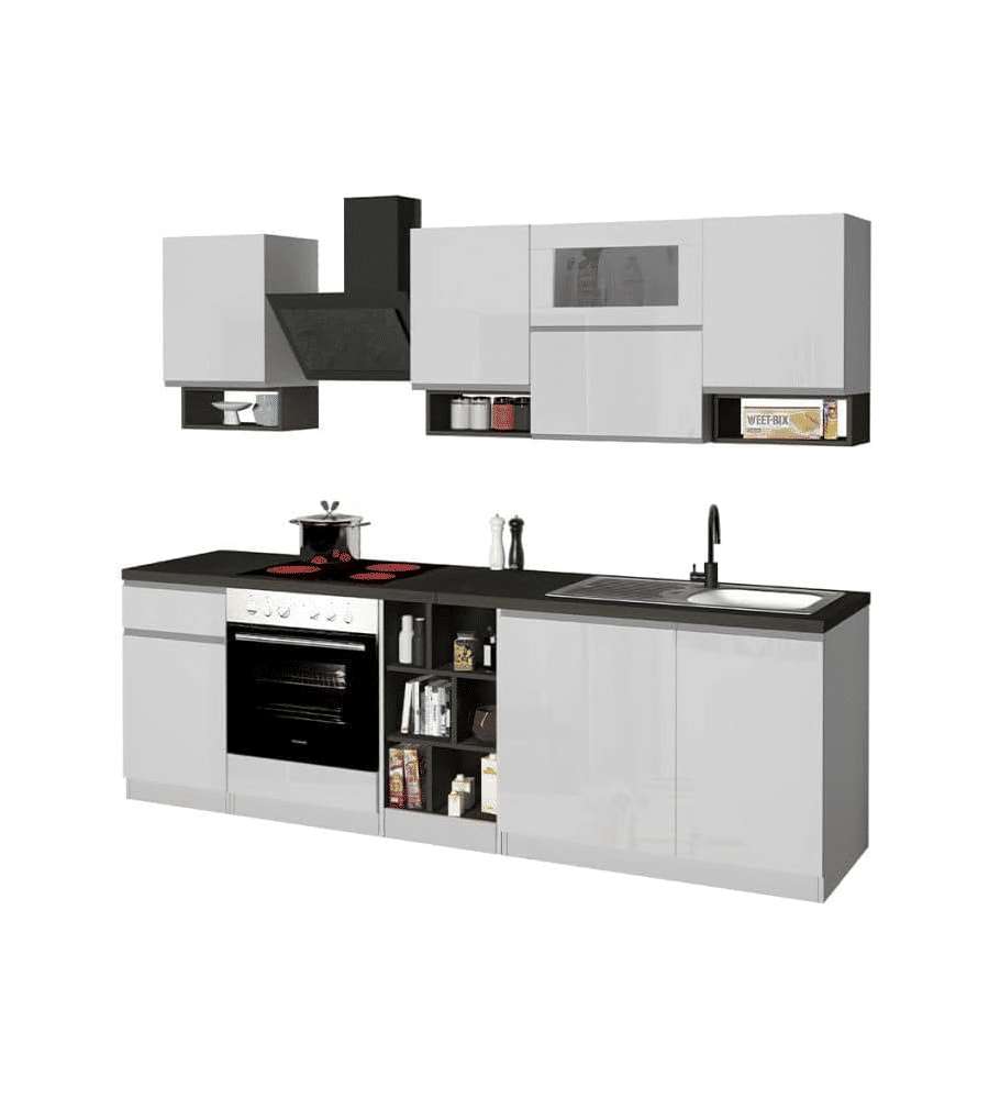 Web Furniture Cucina componibile lineare 256cm Bianco e Grigio moderna