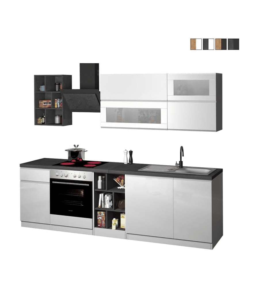 Web Furniture Cucina moderna lineare 256 cm componibile Bianco - Grigio