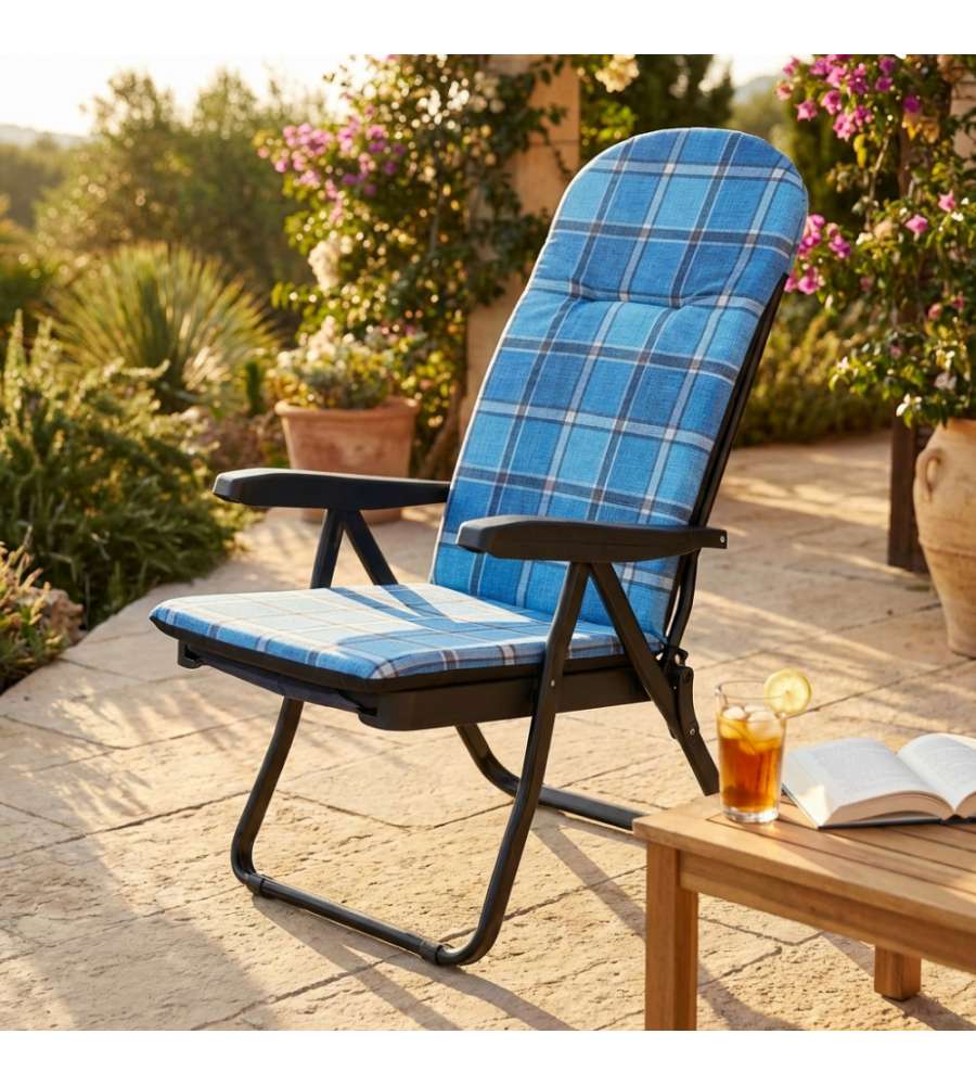 Cosma Sdraio Cipro Carrello Blu Scozzese 155x60x60cm - Relax Esterno