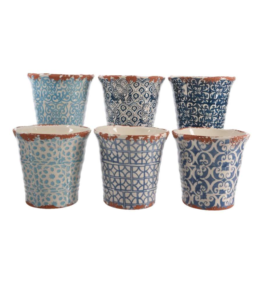 Vaso terracotta decori blu