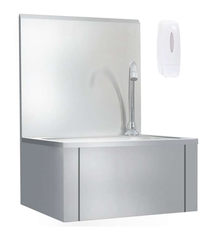 Lavandino con Rubinetto e Dispenser Sapone in Acciaio Inox