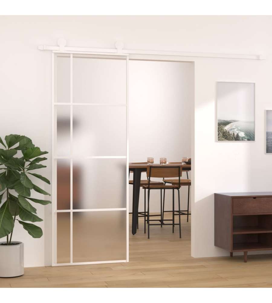 Porta Scorrevole ESG Vetro e Alluminio 75x205 cm Bianca