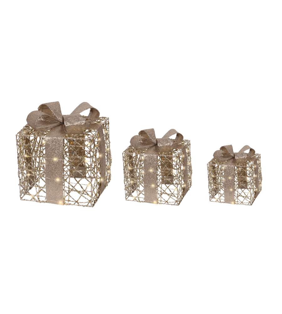 Lumineo Set 3 Giftbox LED Oro - Addobbo Natalizio
