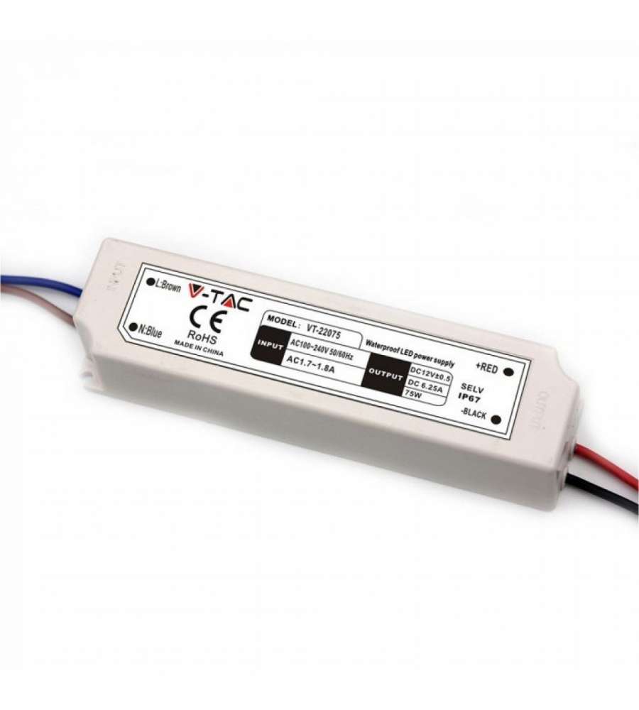 Alimentatore in Plastica 75W 12V 6A Colore Bianco IP67