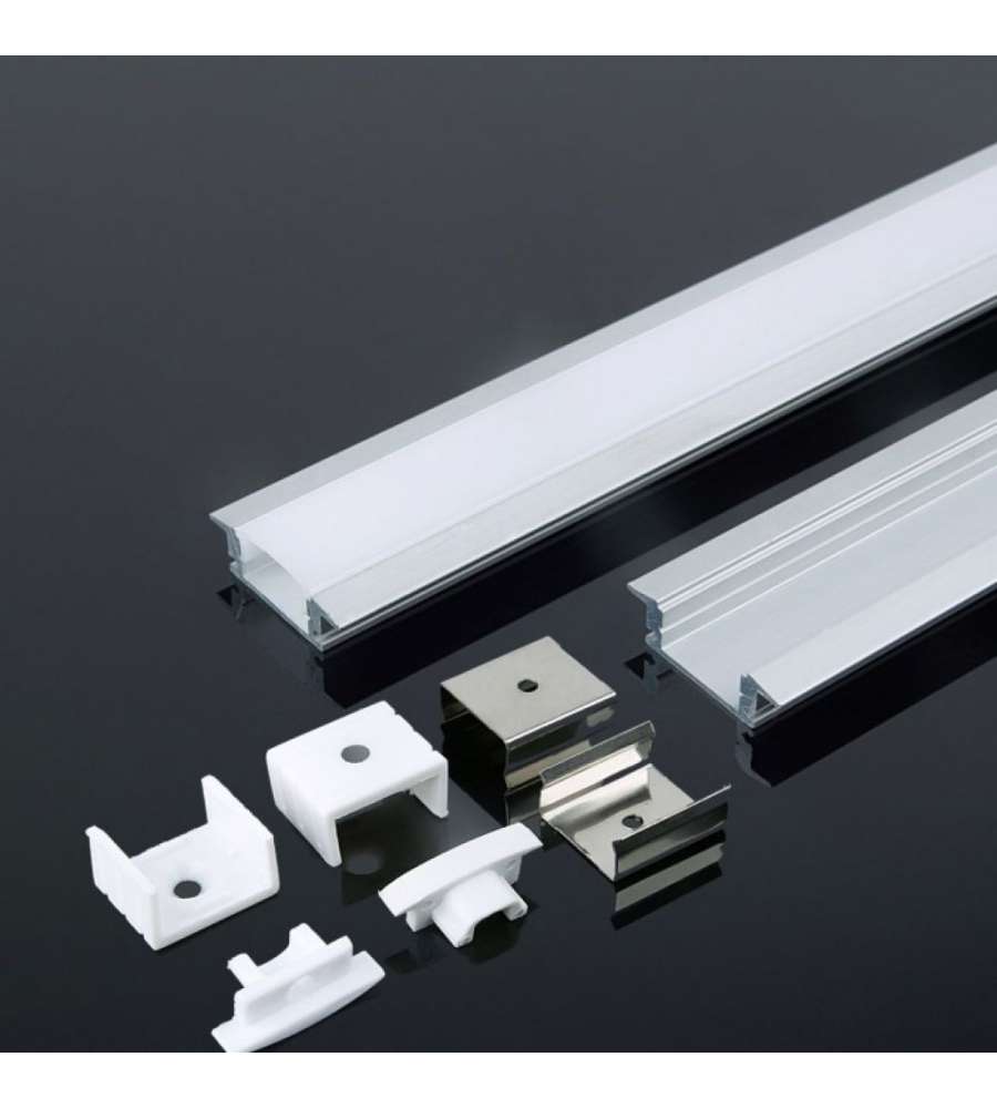 Profilo In Alluminio Colore Silver Per Strip Led A Incasso (max L: 12, 4mm)  Copertura Satinata 2000 X 24, 7 X 7mm