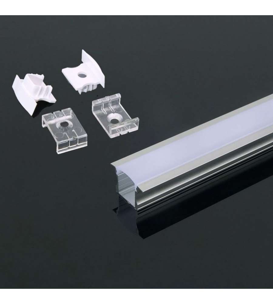 Profilo in Alluminio Colore Silver per Strip LED a Incasso (Max l: 12mm) Copertura Satinata 2000 x 23 x 15,5mm