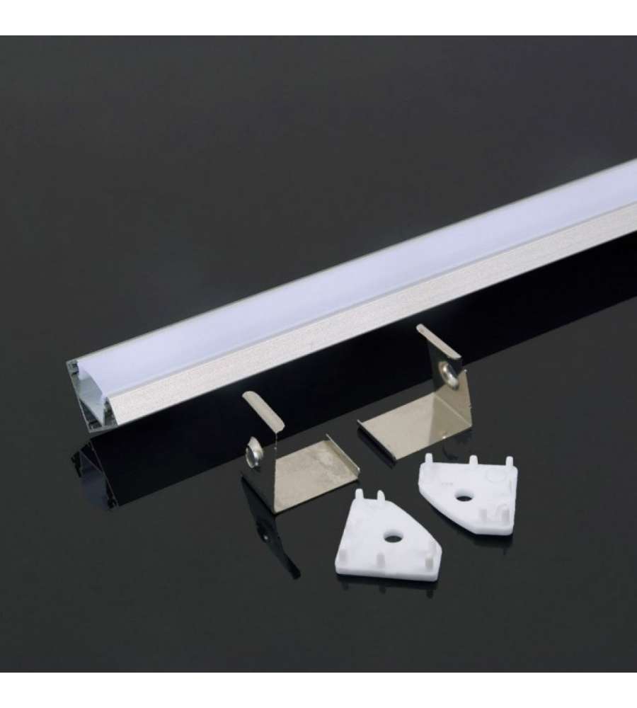 Profilo in Alluminio Angolare Colore Silver per Strip LED (Max l: 12,1mm) Copertura Satinata 2000 x 19 x 19mm