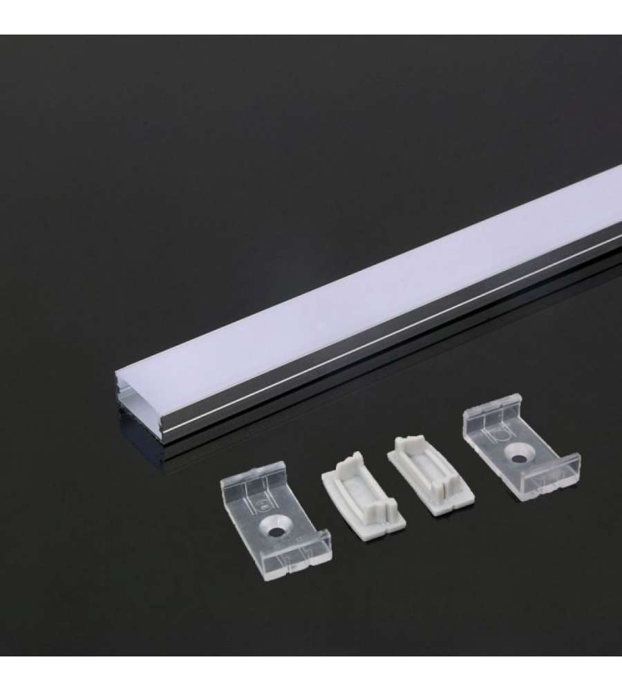 Profilo in Alluminio Colore Bianco per Strip LED (Max l: 21,5mm) 2000 x 23,5 x 9,8mm
