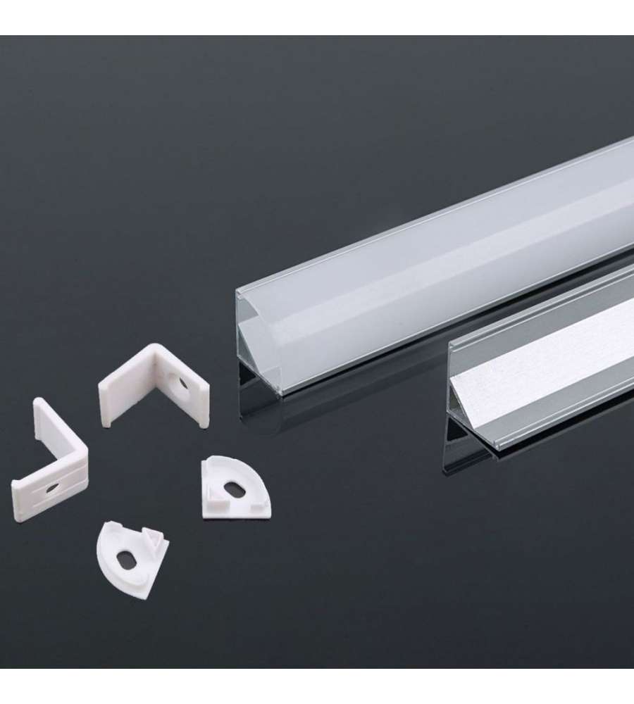 Profilo in Alluminio Angolare Colore Bianco per Strip LED (Max l: 10,5mm) 2000 x 15,8mm