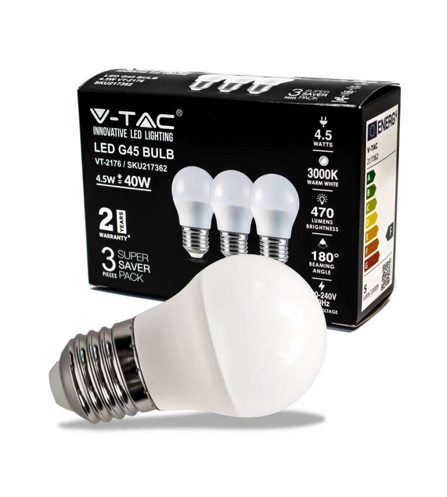 Lampadina LED E27 4,5W G45 3000K (Box 3 pezzi)