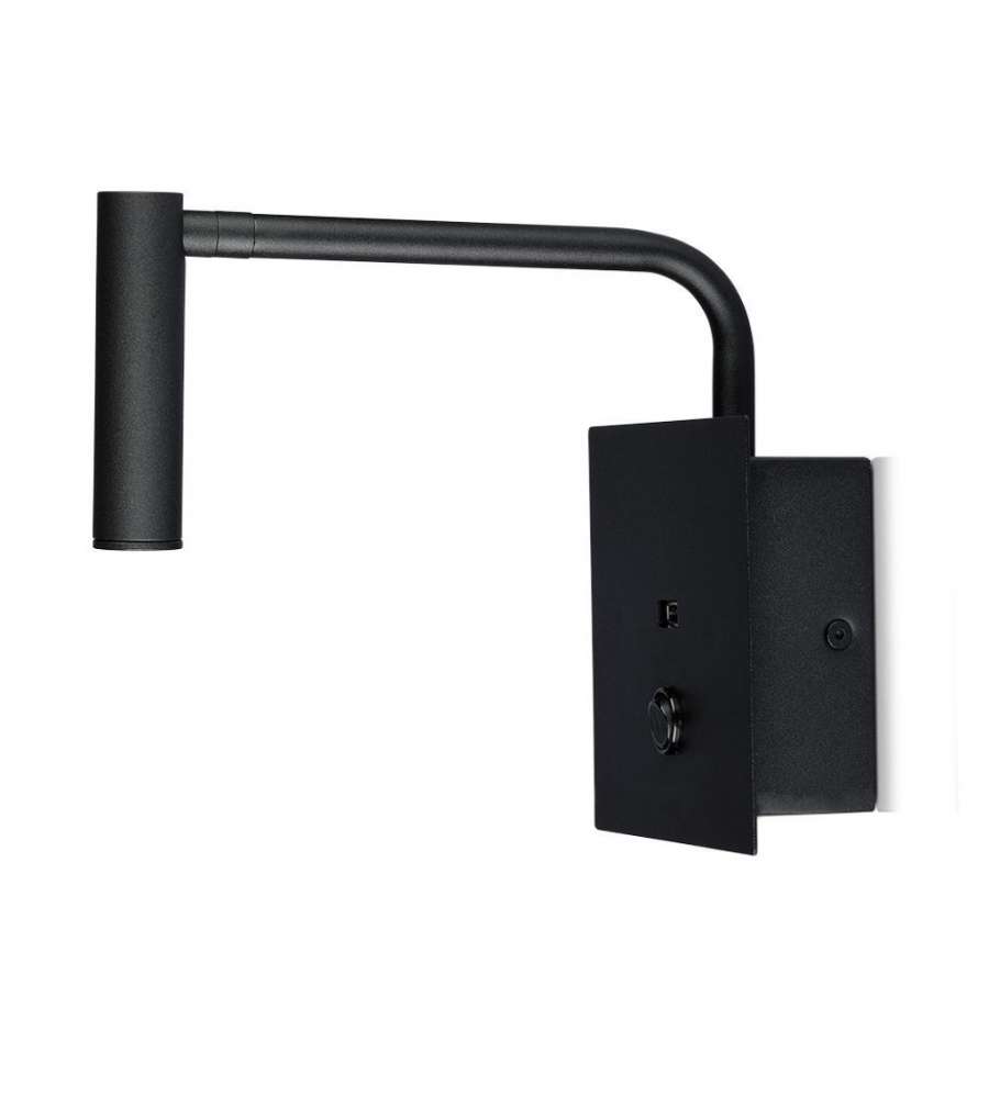 Applique da Hotel per Lettura LED 3W con Interruttore Porta USB Colore Nero 3000K