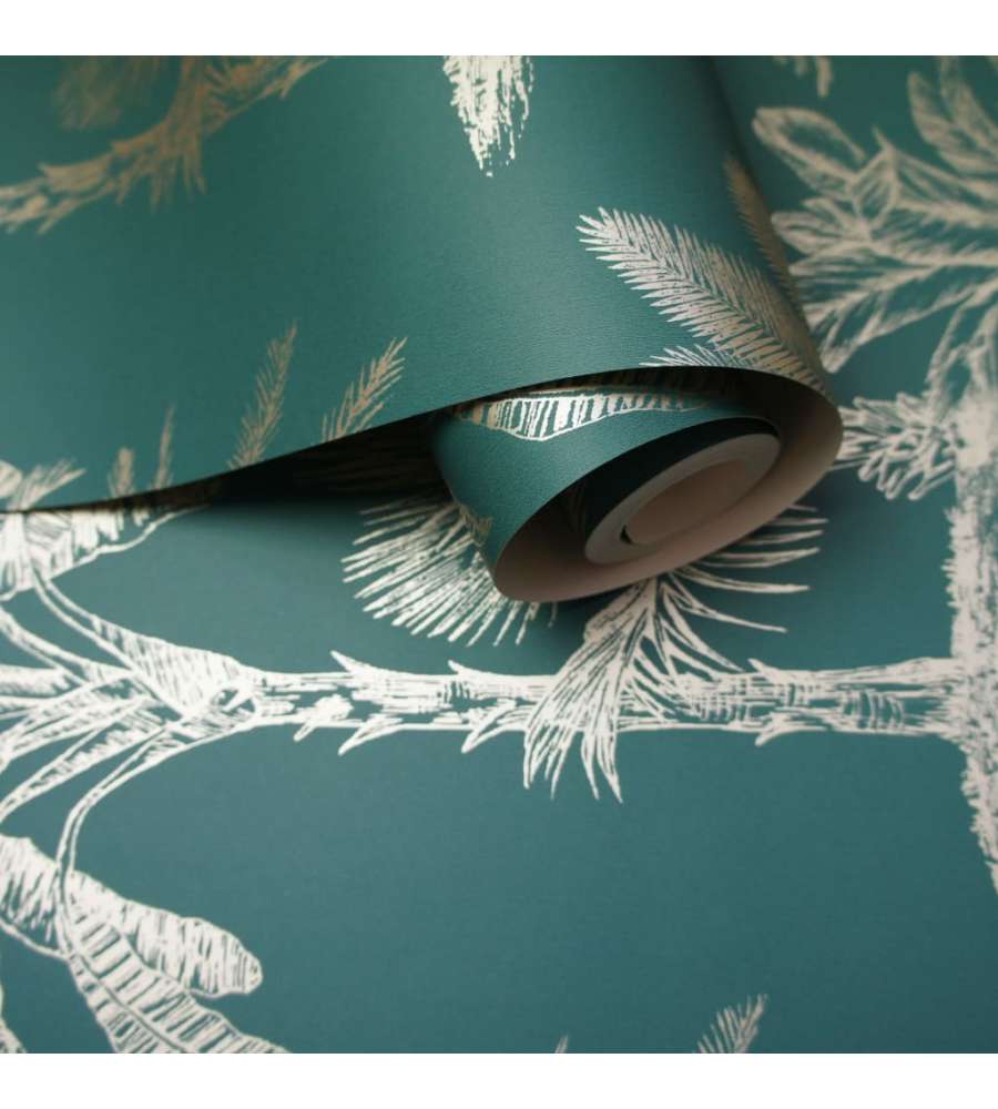 DUTCH WALLCOVERINGS Carta da Parati Alberi Tropicali Verde T Argento