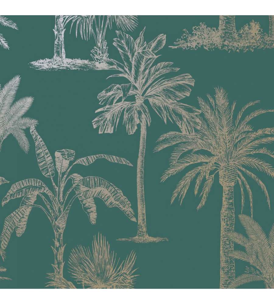 DUTCH WALLCOVERINGS Carta da Parati Alberi Tropicali Verde T Argento