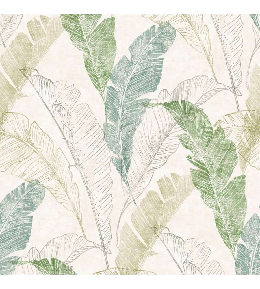 DUTCH WALLCOVERINGS Carta da Parati Foglie Tropicali Grigio e Verde