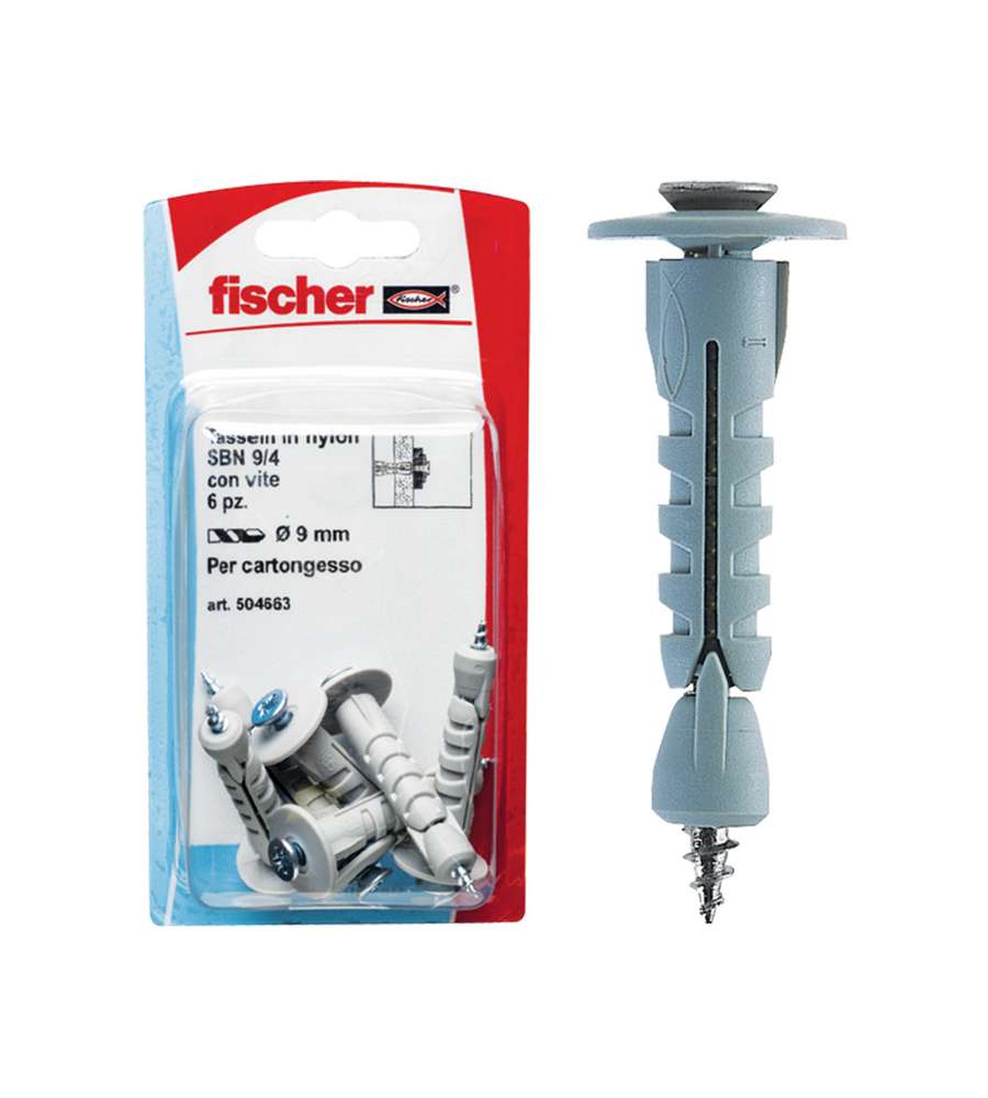 Fischer Tasselli cartongesso SBN 9/2 K con gancio medio (6 Pz.)