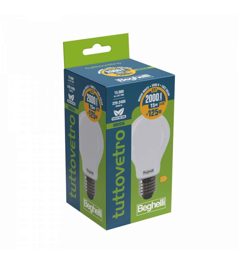 Lampadina a Led Tuttovetro Goccia 15W E27 3K Luce Calda