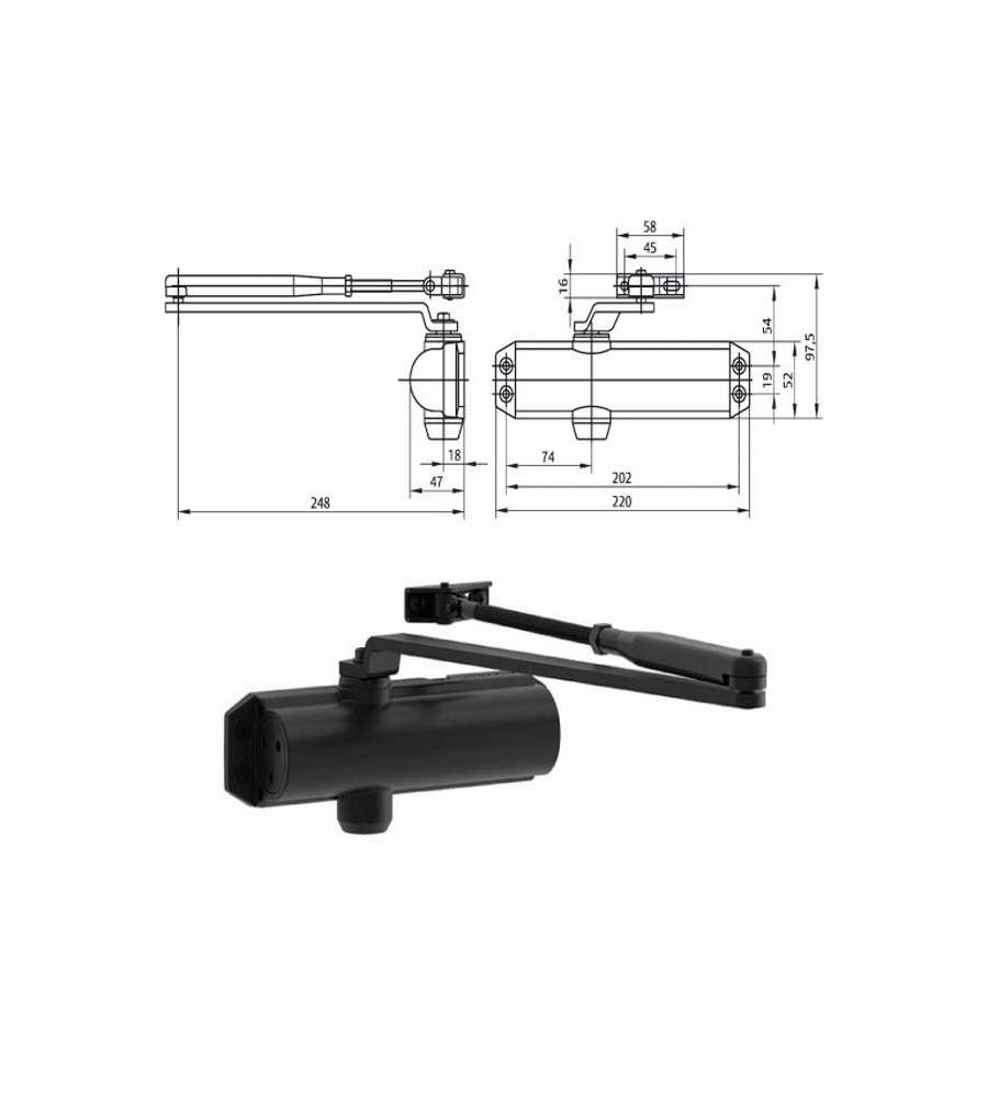 Chiudiporta Aerodinamico Nero Dc120-0 Mab