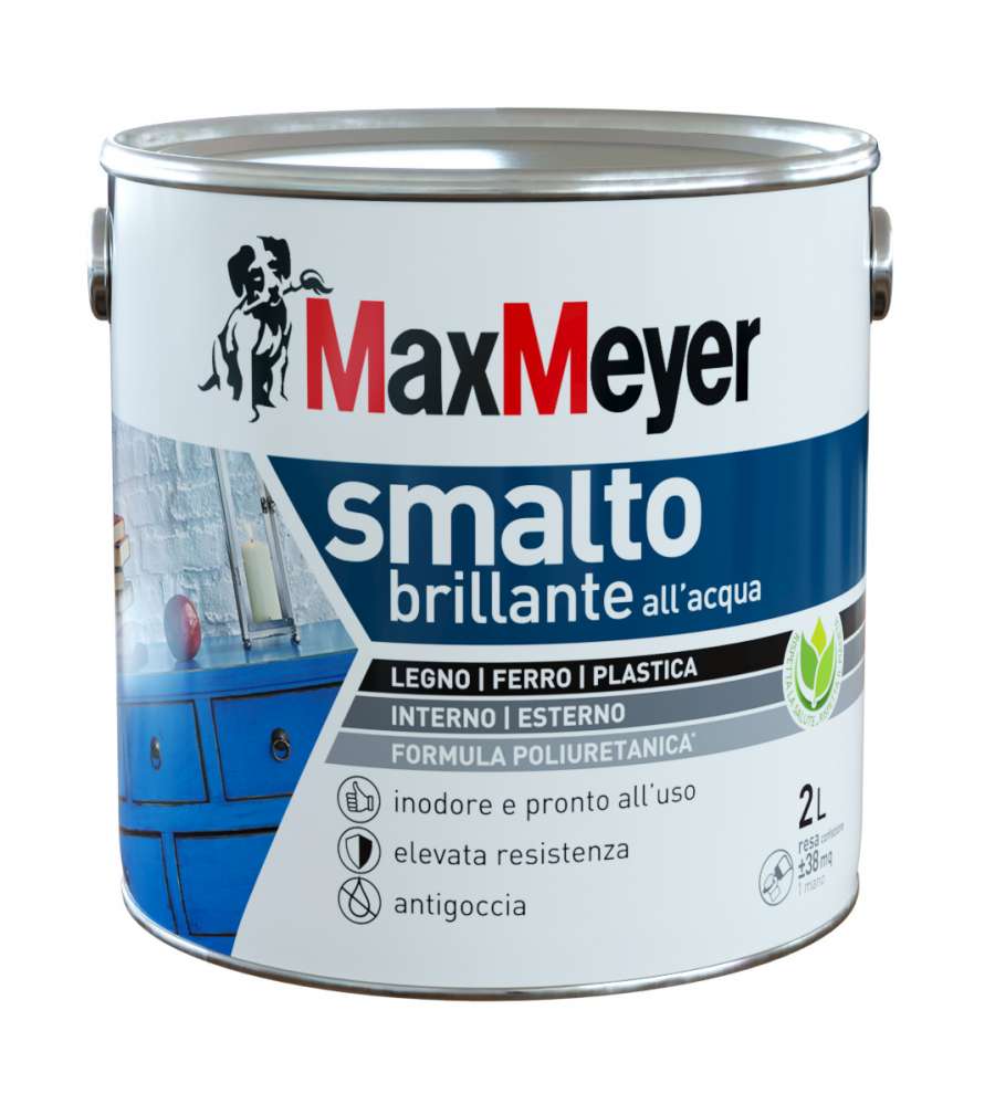 MaxMeyer Smalto Brillante all'acqua Poliuretanico Nero 2 l