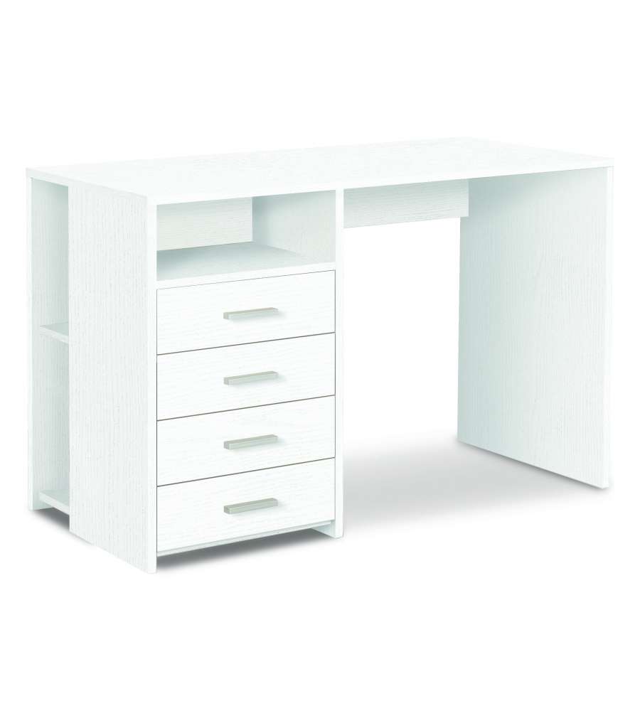 Scrivania 4 Cassetti L120 In Kit Bianco Fiammato Bianco Fiammato 76X120X55 Cm