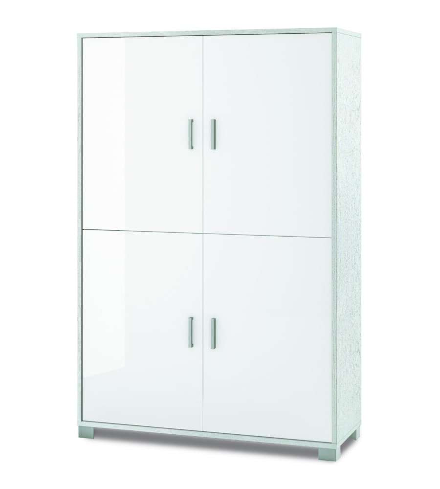 Mobile 4 ante Quadrante in kit 162 x 107 x 41 cm Bianco Fiammato - Bianco Lucido