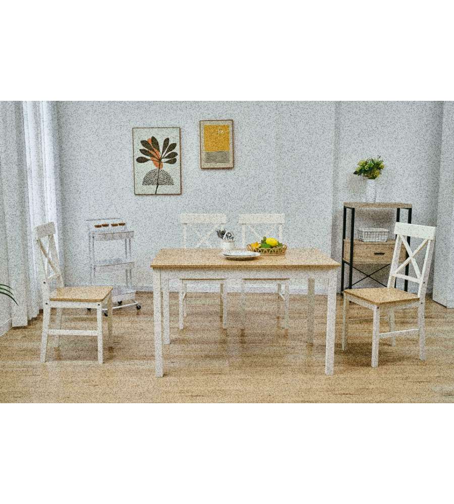 Set tavolo e sedie bianco e rovere