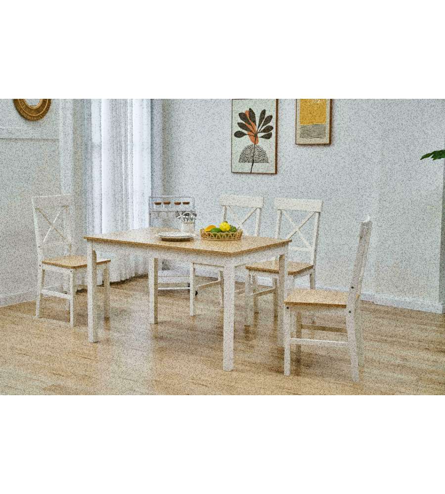 Set tavolo e sedie bianco e rovere