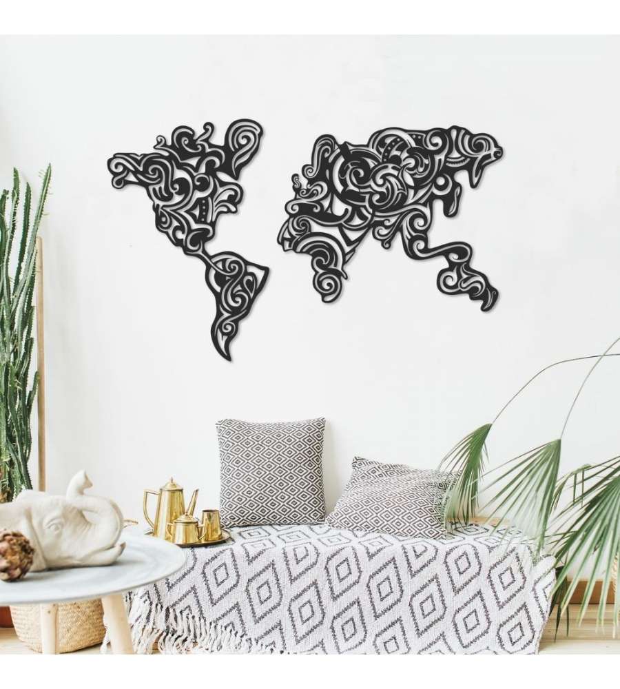 Cornice decorativa Tribal metallo nero mappa continenti