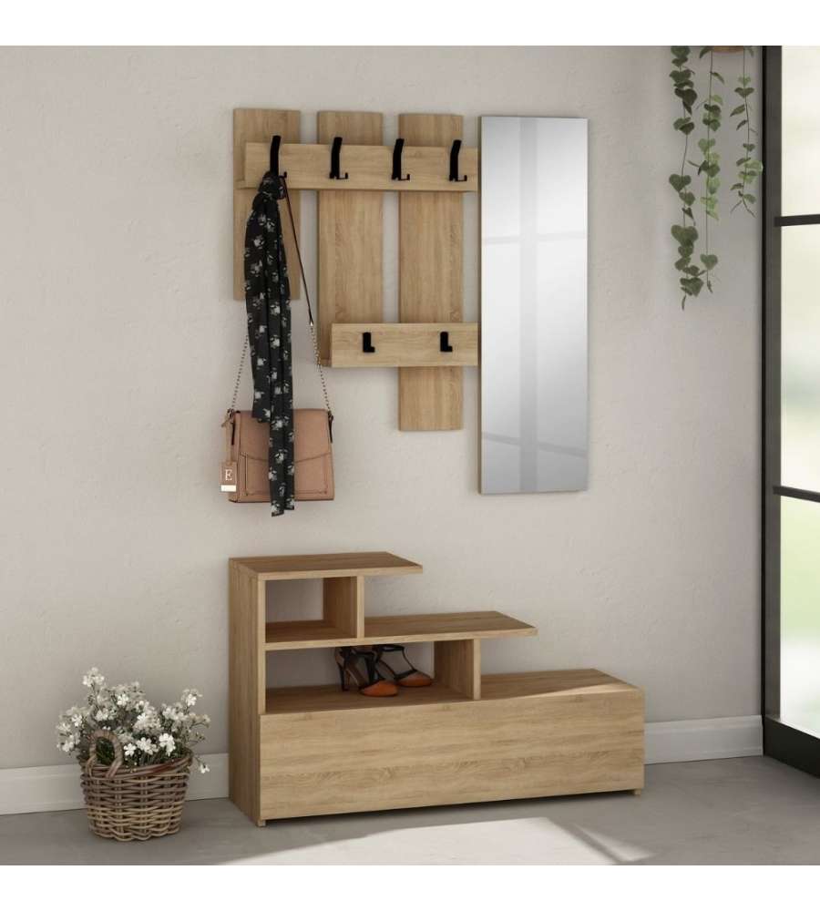 Mobile ingresso Vesty rovere oak con scarpiera e specchio