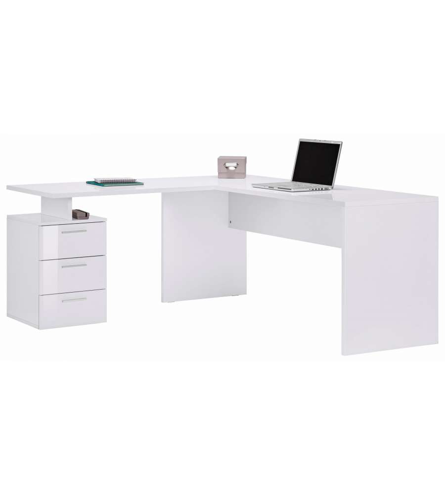 Scrivania Angolare New Selina Design Moderno Bianco Lucido