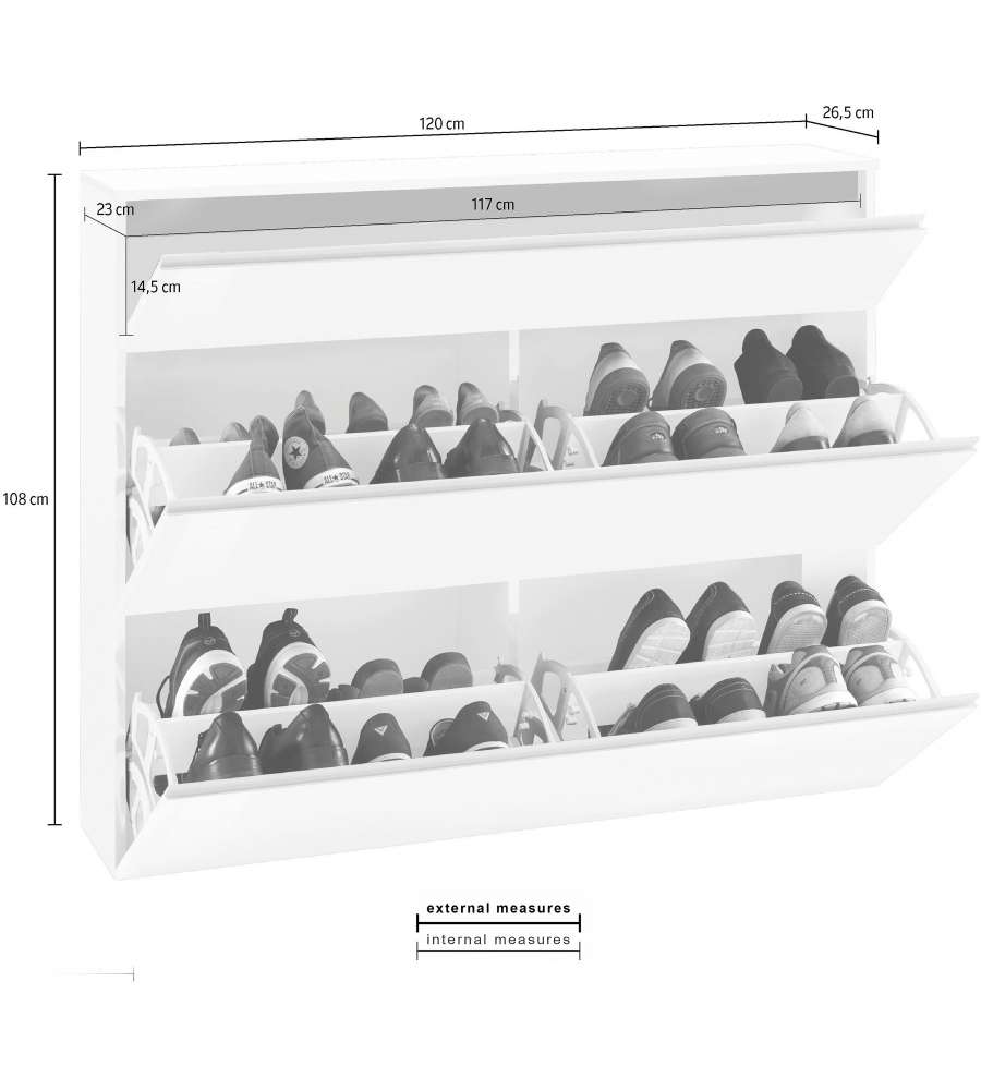 Scarpiera Magic Moderna 2 Ante Battente 1 Antina Ribalta Bianco Laccato 120Cm