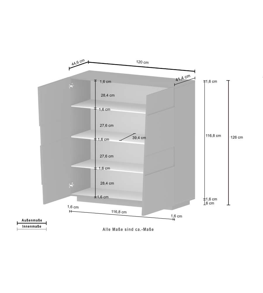 Credenza Pongo Highboard 120 Antracite Opaco