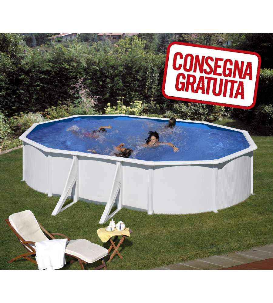 Piscina Ovale Acciaio Bianca 610 x 375 x 120 h cm