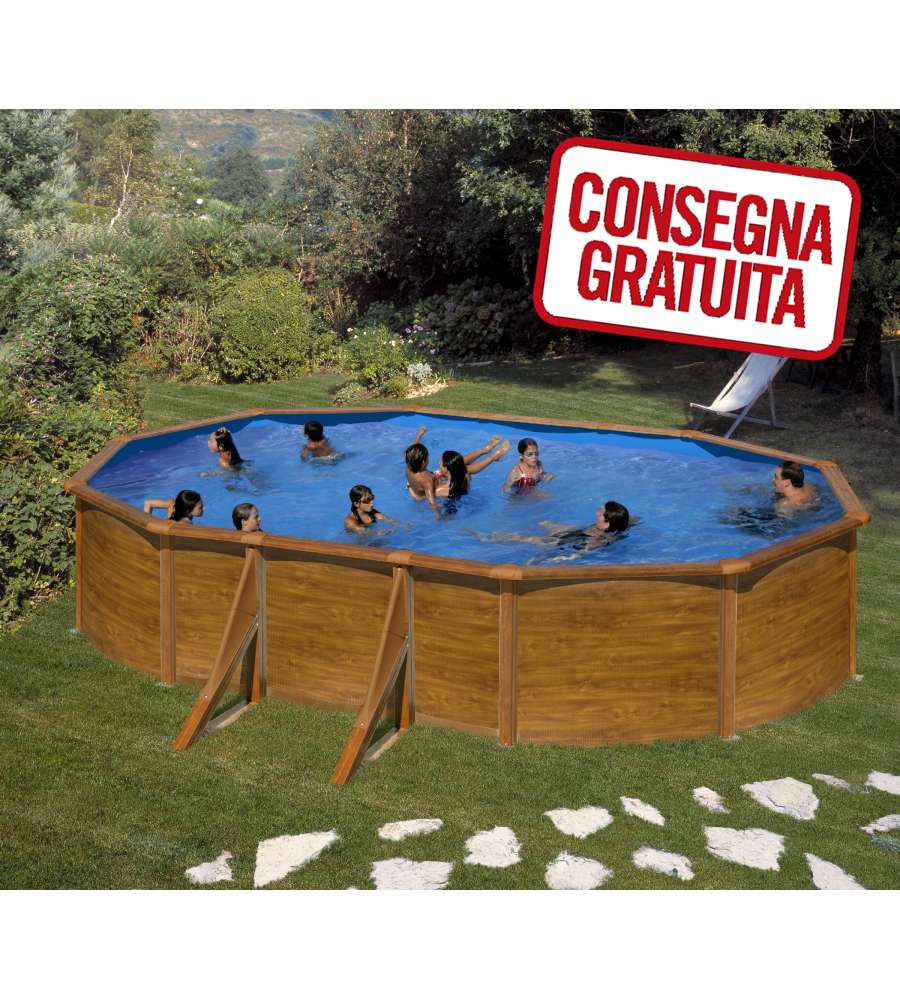 Piscina Ovale Acciaio In Legno 500 x 300 x 120 h cm