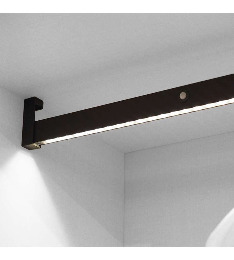 Emuca Barra appendiabili per armadi con luce LED, regolabile 408-558 mm, Colore moka