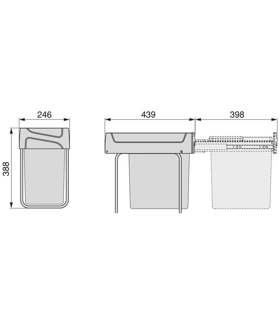 Emuca Pattumiera per raccolta differenziata da 20L per cucina