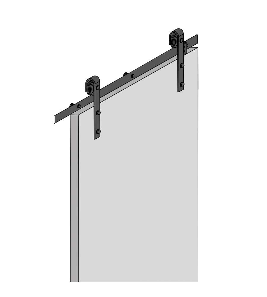 Sistema Barn per ante scorrevoli in legno sospese, chiusura soft, pannelli non incluse, 60 Kg, acciaio, nero.