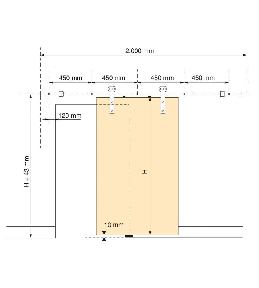 Sistema Barn per ante scorrevoli in legno sospese, chiusura soft, pannelli non incluse, 60 Kg, acciaio, nero.