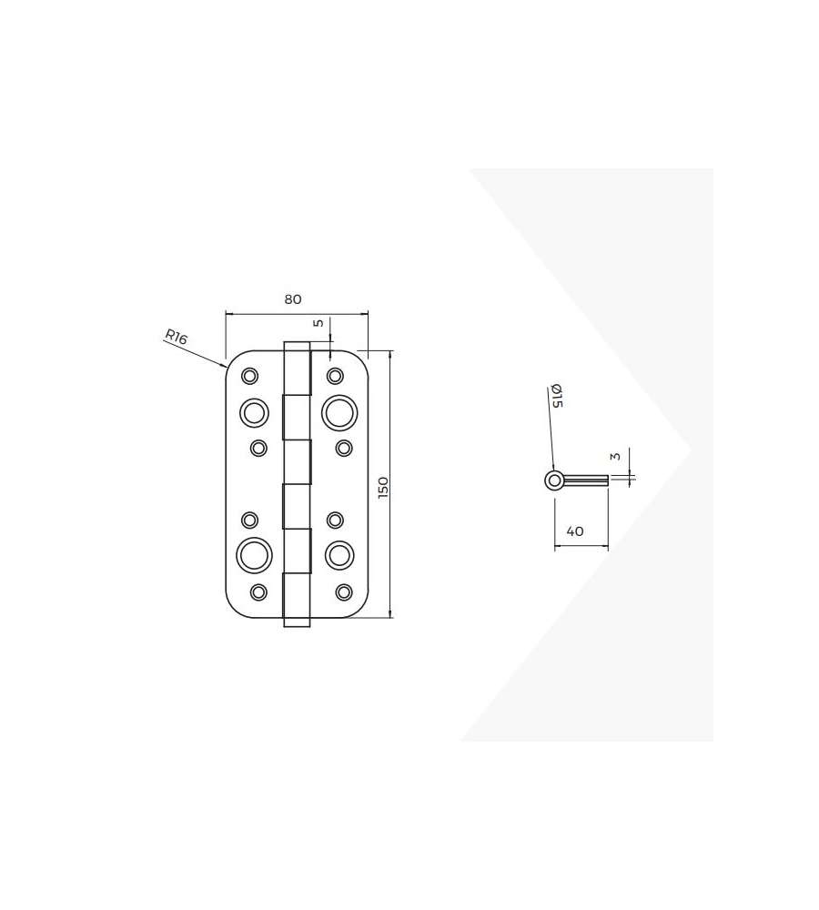 Emuca Lotto di 5 cerniere per porte di sicurezza, 150x80 mm