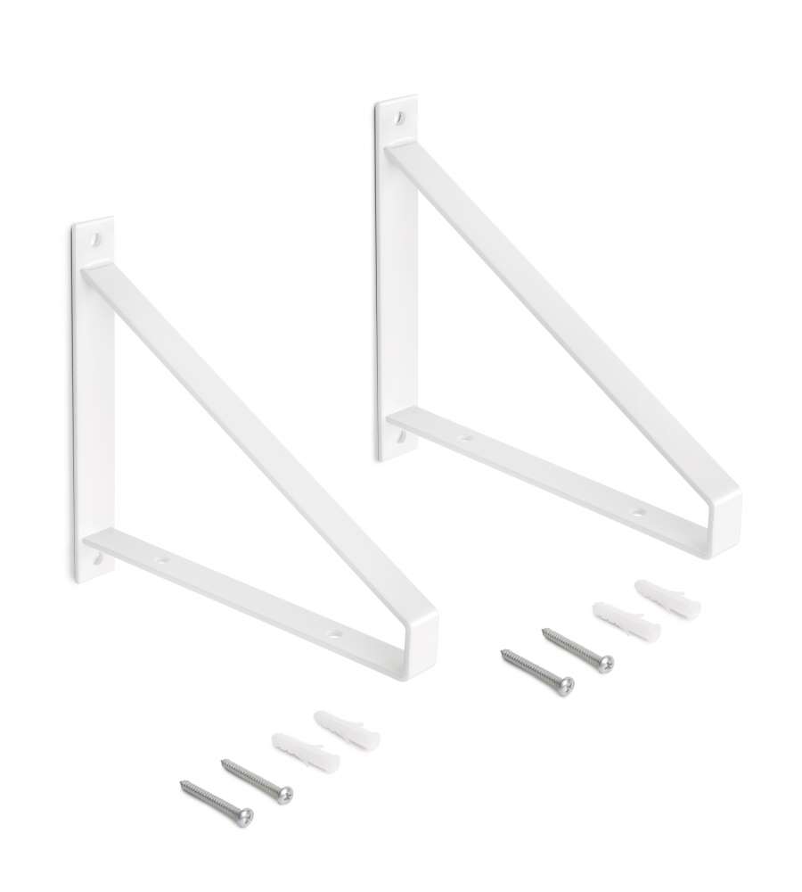 Emuca Set di supporti per mensole in legno Shelf con forma triangolare, Acciaio, Verniciato bianco 1 SET