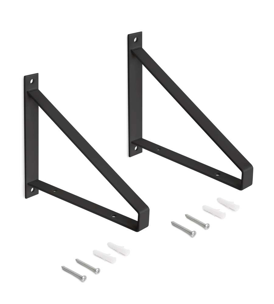 Emuca Set di supporti per mensole in legno Shelf con forma triangolare, Acciaio, Verniciato nero 1 SET