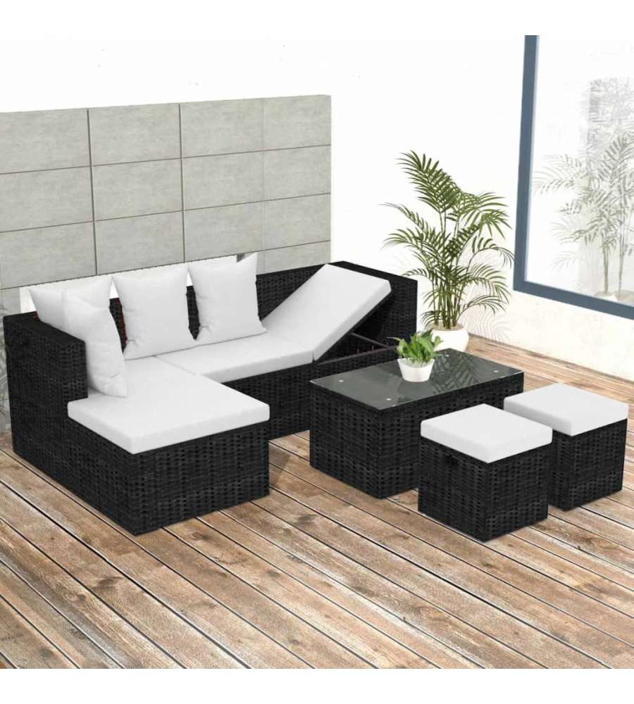 Set Divani da Giardino 4 pz con Cuscini in Polyrattan Nero 42586