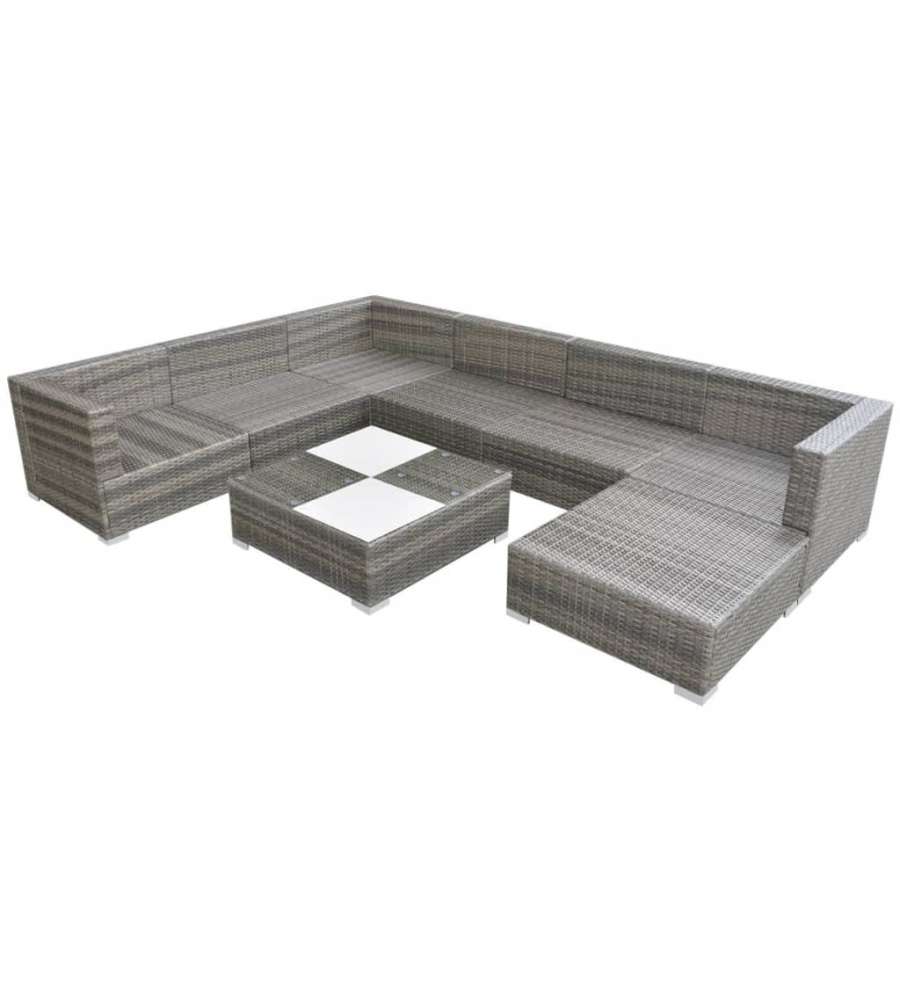 Set Divani da Giardino 8 pz con Cuscini in Polyrattan Grigio