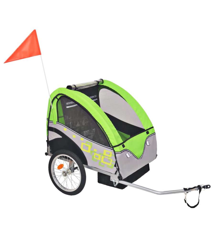 Rimorchio da Bici per Bambini Grigio e Verde 30 kg